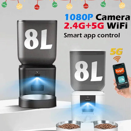Furpipi 8L Smart Automatic Cat Feeder with 1080P HD Camera 5G WiFi Pet Feeder Tuya App Control Smart Dog Cat Kibble Dispenser
