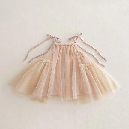 Girls ins strap dress, summer new Korean girls sweet princess dress mesh strap dress, suitable for going out