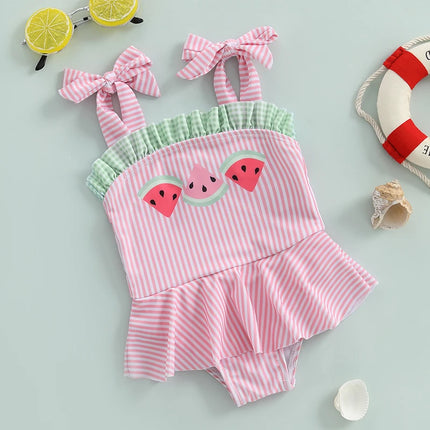 0-3Years Toddler Baby Girl Swimsuit Cute Watermelon Print Swimwear Kids Sleeveless Tied Shoulder Bathing Suit Baby Beachwear