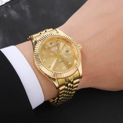 Classic Men's Steel Strap Luxury Wristwatch Business Calendar Stainless Steel Round Male Quartz Watches Clock Wristwatches ﻿