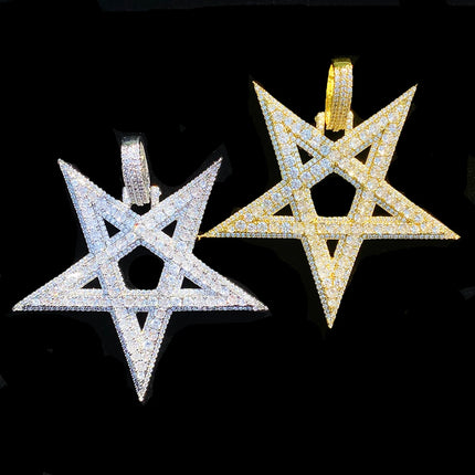 Aokaishen Iced Out Big Star Necklace Pendant for Men 5A Cubic Zirconia Prong Setting Hip Hop Jewelry