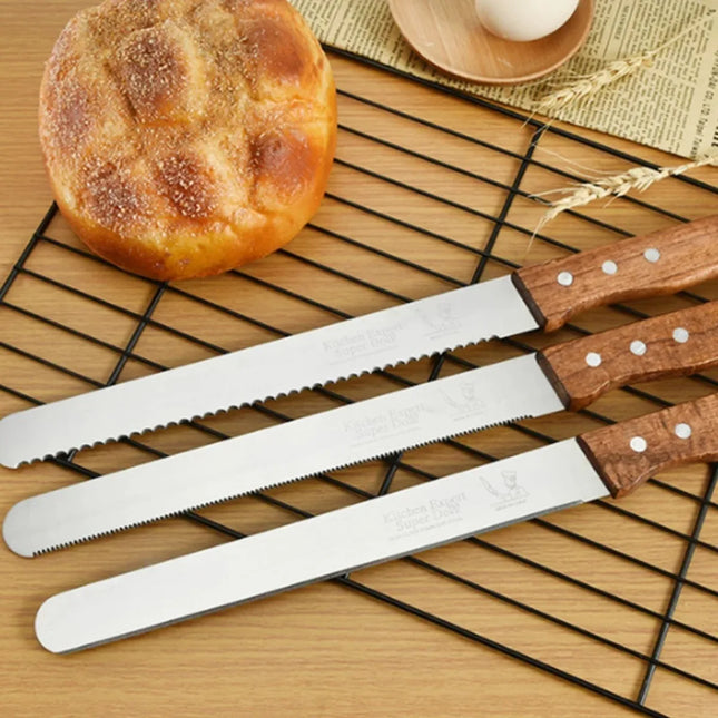 10/14 Inch Stainless Steel Serrated Bread Knife, Fine-Tooth Long Cake Cutter for Baguette Loaf Slicing Kitchen Baking Tools