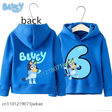 Boys Girls Casual Tops Birthday Party Wear Bluey Birthday Number Print Hoodie Kids 1-9Y Front Back Design Long Sleeve Sweatshir