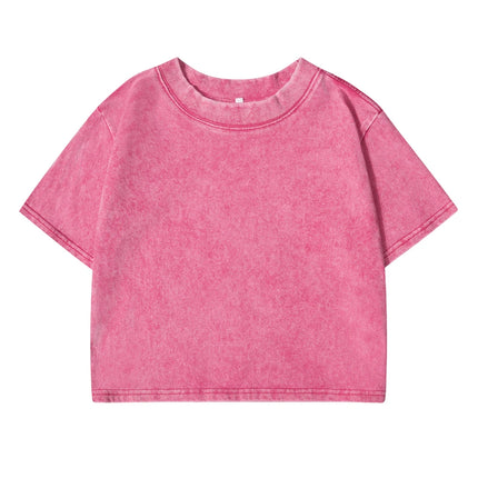 Solid Slim Washed T-Shirt Female Fashion Soft Cotton Streetwear Casual Sport Short Sleeve Cool Retro Crop Clothing For Women