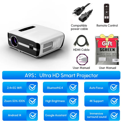 new 4k projector Auto Focus Daylight Projector 2.4+5G wifi bluetooth TOF Dust-proof movie video Android 14 Google TV projectors