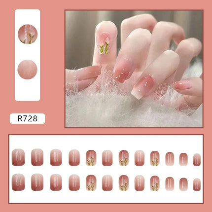 Cool Ash 24 Pcs Press on Nails Pink Nail polish Glossy Artificial Finger Manicure Reusable False Nails for Women