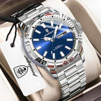 POEDAGAR Business Man Watch Waterproof Luminous Date Week Men Watch Sports Male Wristwatch Stainless Steel Men's Quartz Watches