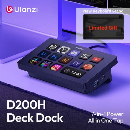 Ulanzi D200H Deck Dock Streaming Controller 7-in-1 One-Tap Creative Hub Customizable Stylish Desk Intelligent Lighting Control