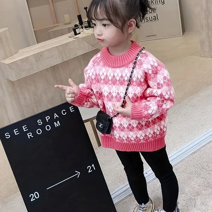 Children's Sweater Winter New Style Girls' and Boys' Pullover Round Neck Knitwear Baby Upper Body Warm Clothing