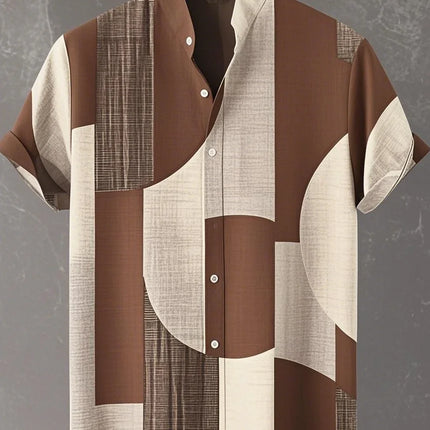Chemise à manches longues et col montant pour homme, nouvelle collection printemps-automne, imprimée en 3D, rayures irrégulières