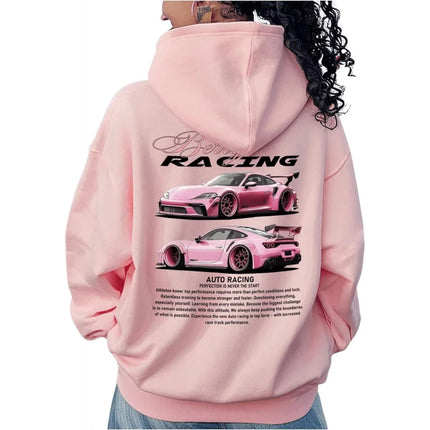 2025 Unisex Printed Hoodie Loose Drawstring Long Sleeve Letter Car Print High-Quality Comfortable Classic Retro Sportswear