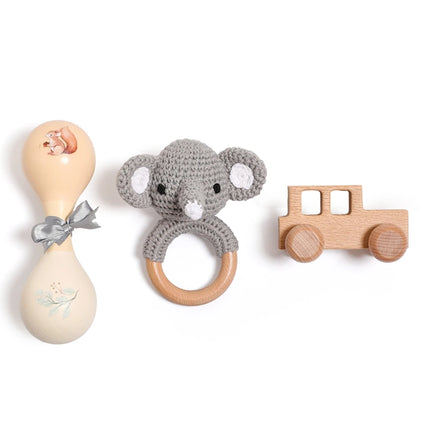 Baby Toy Set Crocheted Rabbit Rattle Toy Infant Musical Instrument Wooden Push Toy Newborn Montessori Educational Toy Baby Gift