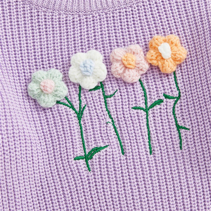 Kids Baby Girl Clothes Children Fall Winter Sweaters Long Sleeve Round Neck 3D Flower Knit Pullover Tops Toddler Chunky Knitwear