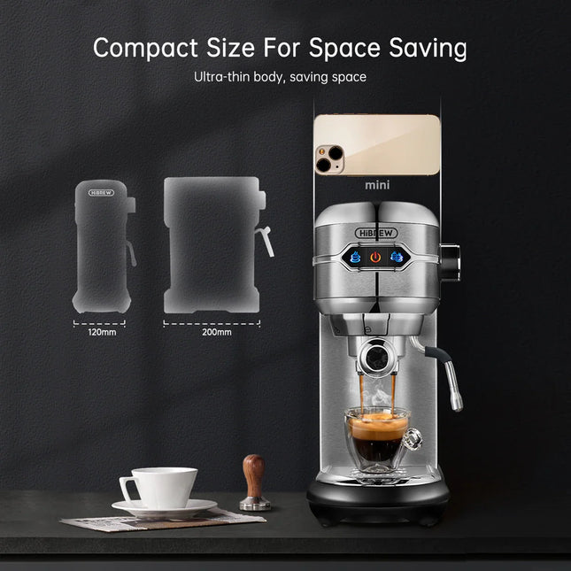 HiBREW Coffee Maker Cafetera 20 Bar Stainless Steel Semi-Automatic Super Slim ESE POD & Powder Espresso Cappuccino Machine Hot Water H11