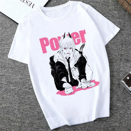 Japanese Anime Denji Tshirt Unisex Chainsaw women T Shirt Women Funny Cartoon Pochita Makima T-shirt Graphic Tees Tops Female 90