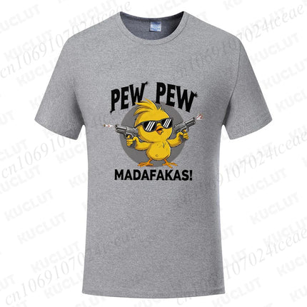 Pew Pew Madafakas Men's T-shirts Cute Chick Funny Graphic Tops Summer Short Sleeve Tees Trendy Streetwear Male Oversized Clothes