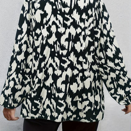 Plus Size 1XL-5XL New Women's Shirt Pattern Printed V-neck Top Long Sleeved Shirt Comfortable and Breathable