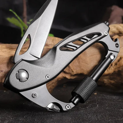 Multifunction EDC Pocket Tool Carabiner Folding Knife with Car Window Breaker Portable Outdoor Camping Utility Gadget for Travel