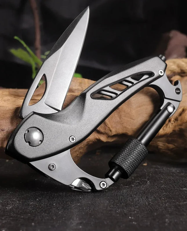 Multifunction EDC Pocket Tool Carabiner Folding Knife with Car Window Breaker Portable Outdoor Camping Utility Gadget for Travel