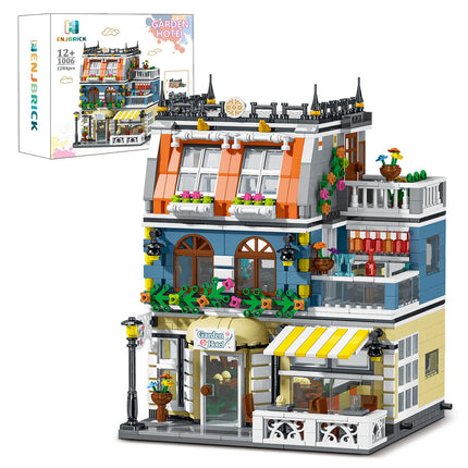 Garden Hotel Themed Building Blocks Set with Light City Street View Model Bricks Creative DIY Kit Ideal Kids Birthday Gift Toy