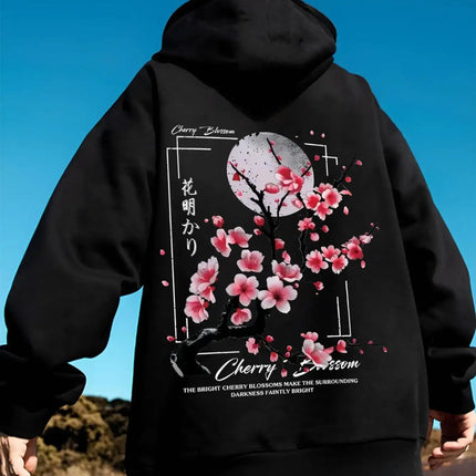 Cherry Blossom Moon Men Women Hoodie Outdoor Street Japan Harajuku Retro Casual Loose Sport Trend Adult Autumn Winter Sweatshirt