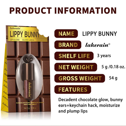 Lakerain Chocolate Rabbit Lip Gloss Mirror Effect Moisturizing Smooth Non-Sticky Long Lasting Hydration Lippy Bunny Lipstick