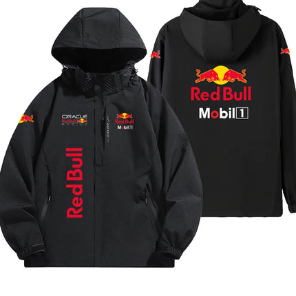Red Bull Logo Men's Lightweight Hooded Jacket Outdoor Windbreaker Waterproof for Mountaineering Motorcycle Riding 2025 New Style