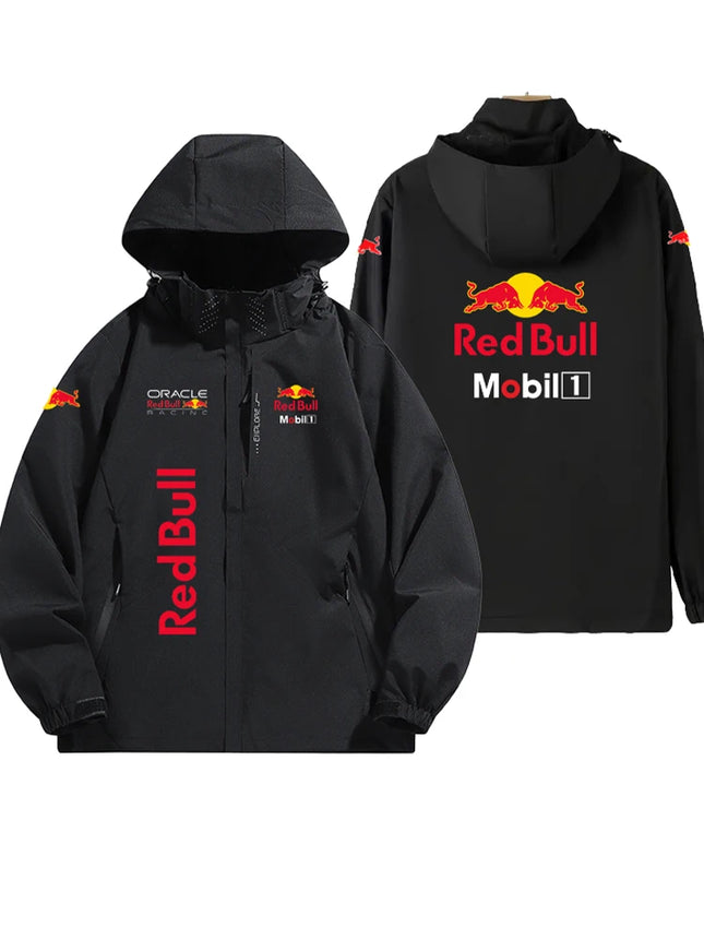 Red Bull Logo Men's Lightweight Hooded Jacket Outdoor Windbreaker Waterproof for Mountaineering Motorcycle Riding 2025 New Style
