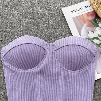 Strapless Western Style Skinny Tanks Camis for Women Summer Casual Solid Colours Female Corset Crop Tube Tops with Built In Bras