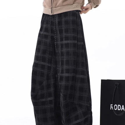 Spring Casual Plaid Striped Straight-leg Pants For Man High Street Fashion Corduroy Drawstring Trousers Y2K Retro Sweatpants