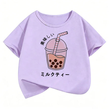 Y2K Graphic Juice Design T-Shirts Short Sleeve Kids Children's T-shirt Boys Girls Summer Spring Casual Top Tee