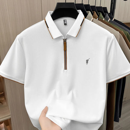 Men's Contrasting Striped Lapel Short Sleeved T-shirt, Summer Dad Outfit, New Cool POLO Top