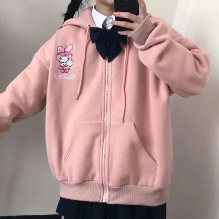 Women's Oversized Hooded Zipper Cardigan Fleece Lined Thickened Autumn Winter Fashion Casual Chic Hong Kong Style Top Coat