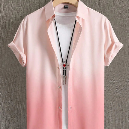 Men's Summer Gradient Design 3D Graphic Print Short Sleeve Shirt Streetwear Loose Casual Hawaiian Shirt