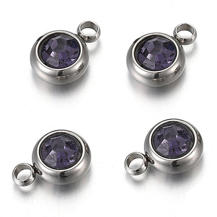 20pcs/lot 6mm Crystal Stainless Steel Rhinestone Charms Birthstone Pendants for Jewelry Making DIY Necklace Bracelet Accessories