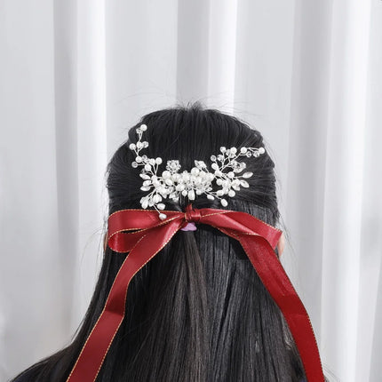Elegant Pearl Crystal Hairpin Wedding Bridal U-shaped Metal Hair Comb Forks Hairstyle Clips Jewelry Accessories Design Tools