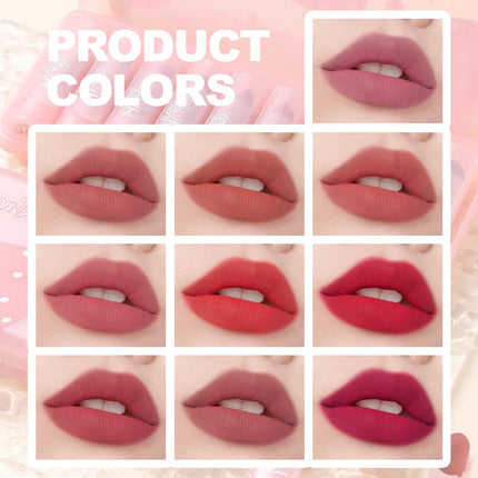 Dragon Ranee Matte Velvet Pink Strawberry Translucent 10 Pieces Lipstick Set Waterproof Sweatproof Non-Stick Lipstick Set