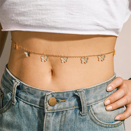 Fashion Boho Gold-plate Multilevel Star Moon Butterfly Snake Pendant Long Waist Chain For Women Beach Sexy Body Chains Jewelry
