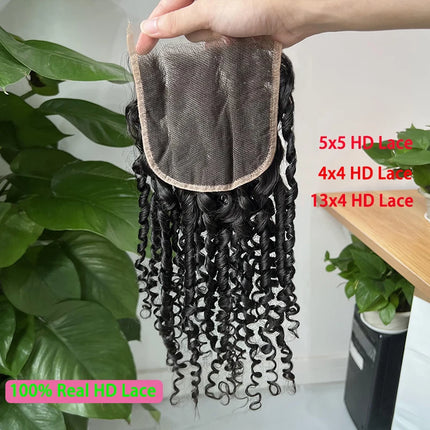 Pixie Curly Closure 5x5 HD Lace Closure Only 13x4 Lace Frontal Human Hair Pre plucked invisible Lace 4x4 Real HD Lace Melt Skin