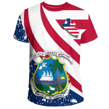 Liberia Men's T-Shirt Summer Short Sleeve LR National Emblem Flag 3D Print Fashion Round Neck Sports Fitness Male Clothing Tops