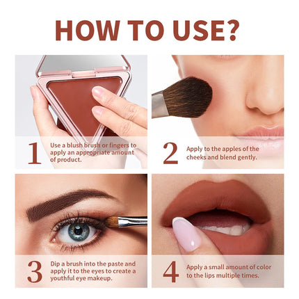 Lakerain Triangle Cream Blush Cream Matte Cream Non-greasy Easy to Push Color Saturation High Natural Rosy Rouge Blush Cream