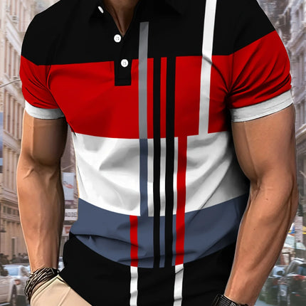 The 2025 summer new men's POLO shirt features a casual fashionable comfortable and breathable 3D striped pattern print