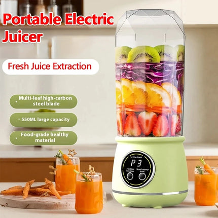 New 10 Blades Portable Fruit Juicer 550ml Capacity 3 Gears USB Rechargeable Blender Ice Crusher for Shakes and Smoothies Juicer