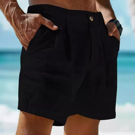 2026 Summer Cotton Linen Shorts for Men Solid Casual Button Pocket Beach Shorts Men's Comfortable Simple Vacation Leiture Pants