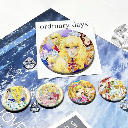 manga art anime Rose of v-Versailles Lady Oscar round Badge Laser Style Peripheral Lapel Pins Goods Tinplate Brooch﻿ bag decor