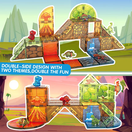 Magnetic Tiles Dinosaur Volcano Forest Theme Building Blocks, Educational STEM Toy for Kids, Ideal Birthday Christmas Gift