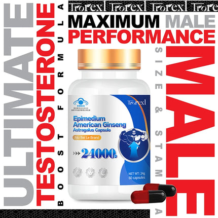 Energy Boost with Epimedium Extract & Ginseng - Promotes Strength & Confidence -Men's Daily Herbal Enhanging Supplement
