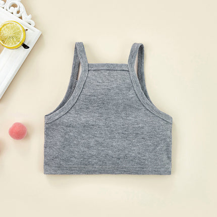 1-6 Years Kids Girls Casual Tank Tops Solid Black Gray Sleeveless Knitted Sling Crop Tops For Girls