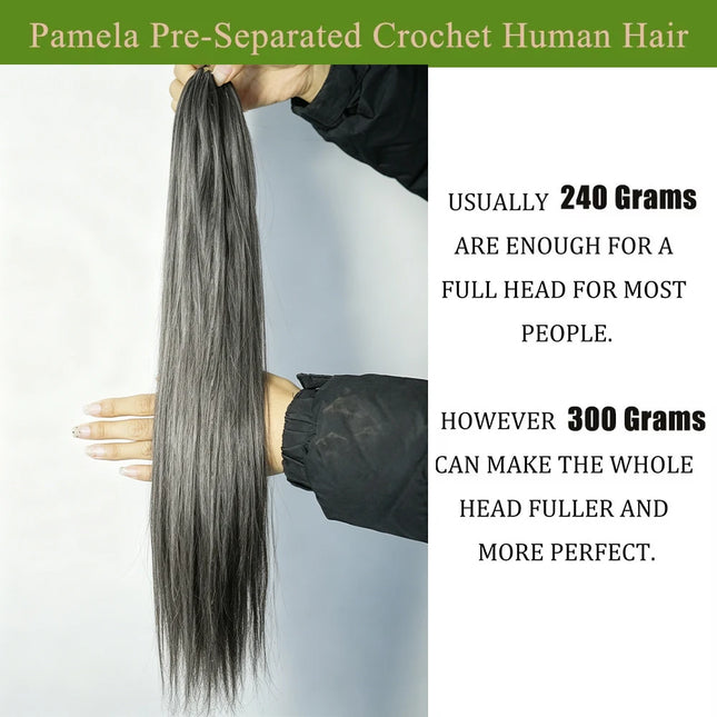 Salt & Pepper Gray Blonde Color Feather Crochet Human Hair Straight 100% Human Hair Knotless PreSeparated Crochet Braids Hair