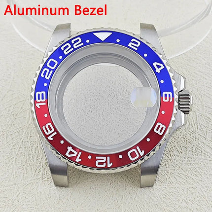 40mm Pepsi GMT Watch Case Custom Logo Dial Fit NH34 Movement Sapphire Glass 316L Stainless Steel NH34 Case C3 luminous